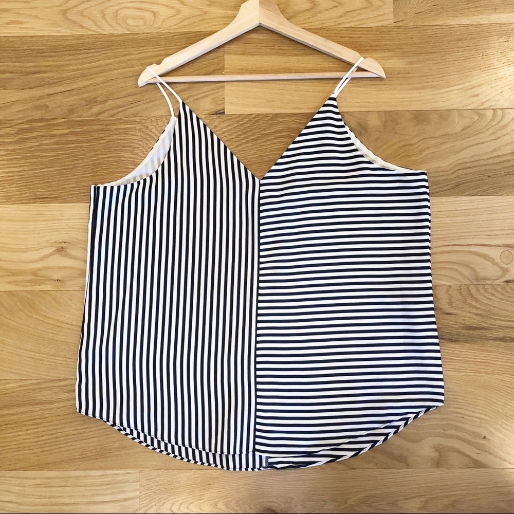 Express White Black Striped V-Neck Layering Tank